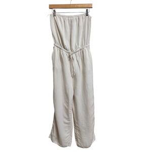 Express Womens Strapless Linen Blend Jumpsuit Wide‎ Leg cropped Size Medium